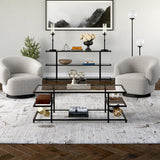 54" Black Glass And Steel Coffee Table With Shelf