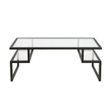 45" Black Glass And Steel Coffee Table With Two Shelves