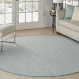 8' Blue Round Geometric Power Loom Area Rug