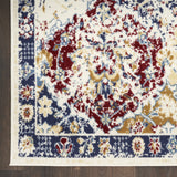 8' x 10' Navy Blue Damask Power Loom Distressed Area Rug