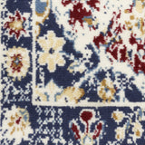 8' x 10' Navy Blue Damask Power Loom Distressed Area Rug