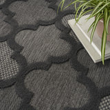 9' X 12' Black Geometric Flatweave Area Rug