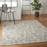 5' x 7' Gray Damask Power Loom Non Skid Area Rug