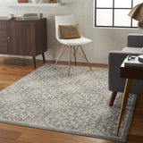 4' X 6' Gray Damask Power Loom Area Rug