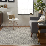 4' x 6' Gray Floral Power Loom Non Skid Area Rug