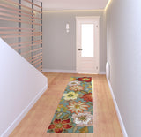 8' Green Floral Hand Hooked Handmade Runner Rug