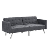 75" Dark Gray Linen And Silver Sleeper Futon Convertible