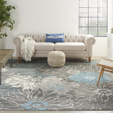 9' x 12' Charcoal Floral Power Loom Area Rug