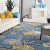 9' x 12' Light Blue Floral Power Loom Area Rug