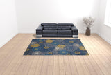 9' x 12' Navy Blue Floral Power Loom Area Rug