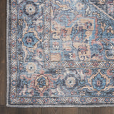 9' X 12' Blue And Pink Floral Power Loom Distressed Washable Area Rug