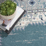 8' X 10' Aqua Floral Power Loom Distressed Area Rug