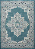 5' x 7' Aqua Floral Power Loom Distressed Area Rug