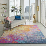 8' x 10' Blue Floral Power Loom Distressed Area Rug