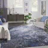 8' x 10' Light Blue Abstract Power Loom Distressed Area Rug