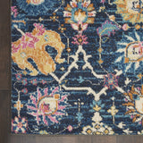 6' Navy Blue Floral Power Loom Runner Rug