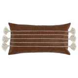 14" X 26" Brown Faux Leather Zippered Pillow With Tassels