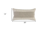 14" X 26" Ivory Linen, Jute Striped Zippered Pillow