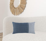 14" X 26" Blue Linen Striped Zippered Pillow