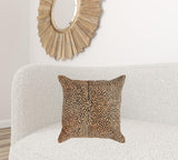 20" X 20" Beige Cowhide Animal Print Zippered Pillow