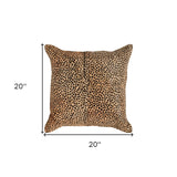 20" X 20" Beige Cowhide Animal Print Zippered Pillow