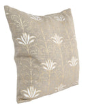 20" X 20" Beige Linen Floral Zippered Pillow