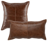 14" X 26" Brown Leather Zippered Pillow