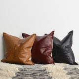 22" X 22" Black Leather Zippered Pillow