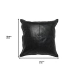 22" X 22" Black Leather Zippered Pillow