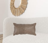 14" X 26" Taupe Leather Zippered Pillow