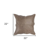 22" X 22" Taupe Leather Zippered Pillow