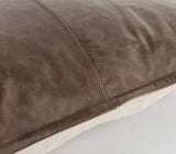 14" X 26" Brown Leather Zippered Pillow