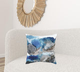 20" X 20" Blue 100% Cotton Abstract Zippered Pillow