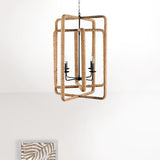 Chandelier Four Light Hemp And Glass Dimmable Semi-Flush Ceiling Light