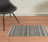 8' X 10' Charcoal Geometric Hand Woven Area Rug