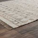 8' Natural and Ivory Southwestern Hand Woven Distressed Runner Rug with Fringe