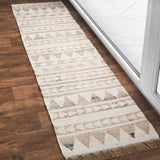 8' Natural and Ivory Southwestern Hand Woven Distressed Runner Rug with Fringe