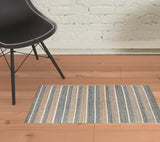 8' X 10' Blue Striped Hand Woven Area Rug