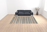 9' X 12' Blue Striped Hand Woven Area Rug