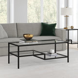 45" Silver Glass And Steel Coffee Table With Two Shelves