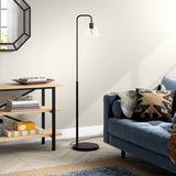 62" Black Arched Floor Lamp With White Frosted Glass Cone Shade