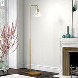 62" Black Arched Floor Lamp With Clear Transparent Glass Cone Shade