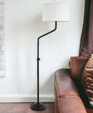 66" Black Adjustable Floor Lamp With White Fabric Drum Shade