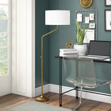 66" Brass Adjustable Traditional Shaped Floor Lamp With White Frosted Glass Drum Shade