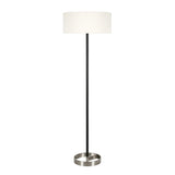 62" Black Traditional Shaped Floor Lamp With White Frosted Glass Drum Shade