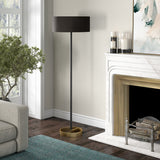 62" Black Traditional Shaped Floor Lamp With White Frosted Glass Drum Shade