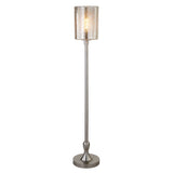 68" Nickel Torchiere Floor Lamp With Silver Transparent Glass Drum Shade