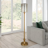 68" Nickel Torchiere Floor Lamp With Silver Transparent Glass Drum Shade