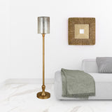 68" Brass Torchiere Floor Lamp With Clear Transparent Glass Drum Shade