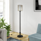 68" Brass Torchiere Floor Lamp With Clear Transparent Glass Drum Shade